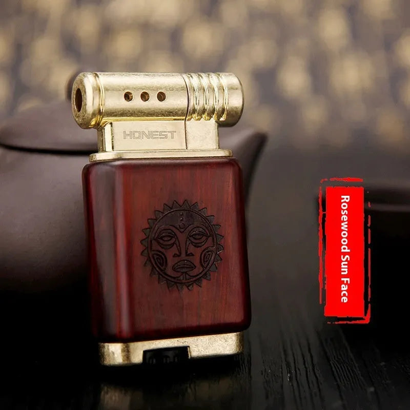 Ebony gas lighter in black wood and rosewood decorative designs for collection