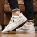 White men's casual sneakers with round toe and lace-up design on rubber sole