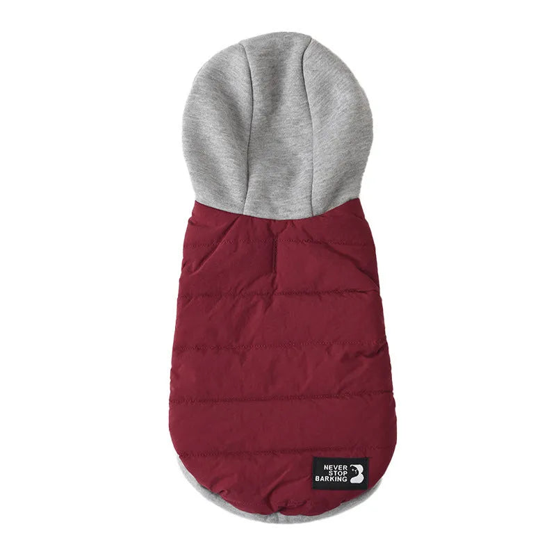 Fleece windproof cotton-padded pet jacket in blue, green or wine red, sizes M to 3XL
