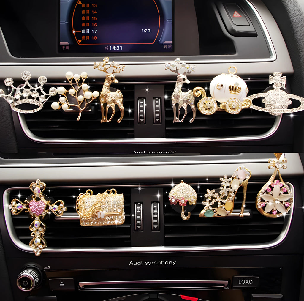 Cartoon car air vent fragrance clip with alloy material and decorative designs