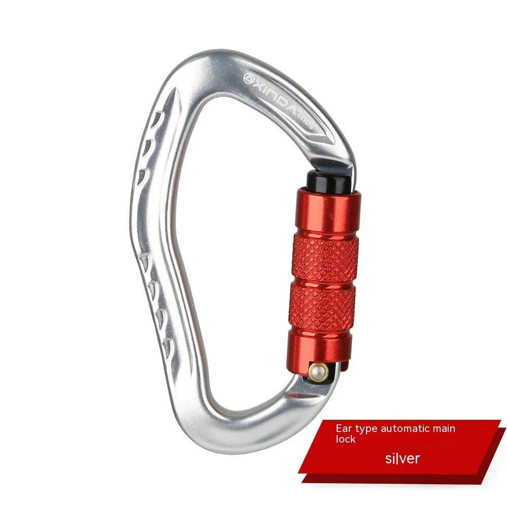 Automatic master lock climbing carabiner in black, blue, orange, red or silver colour