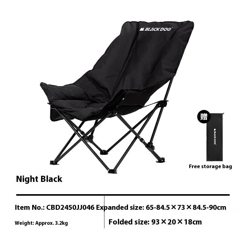 Night Black Oxford cloth camping recliner folding moon chair in outdoor setting