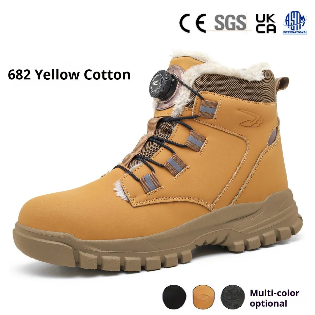 Leather and rubber anti-smashing puncture safety shoes in black, shown in a work environment.