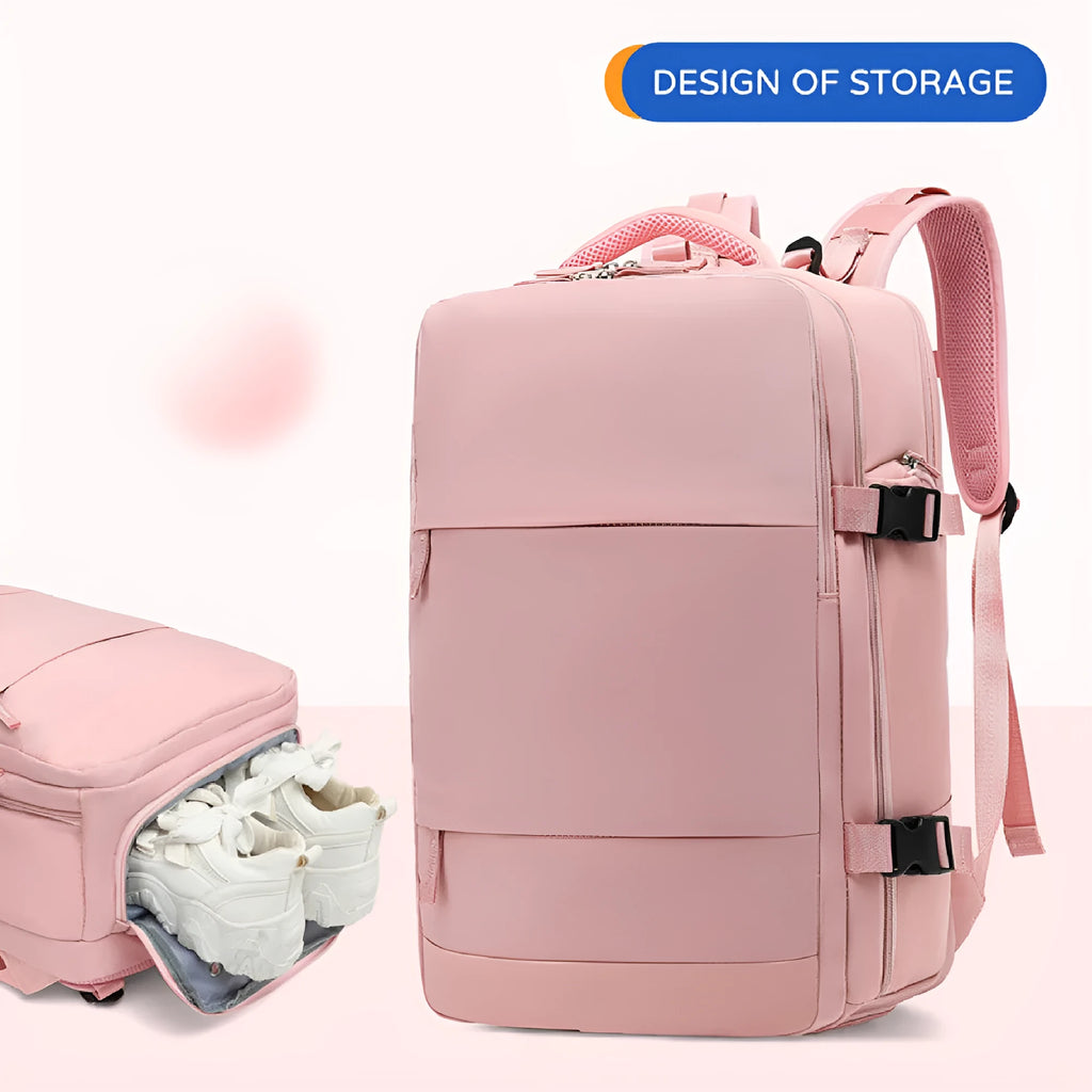 Large capacity waterproof mummy backpack in various colours including black, mint green, pink, and light blue