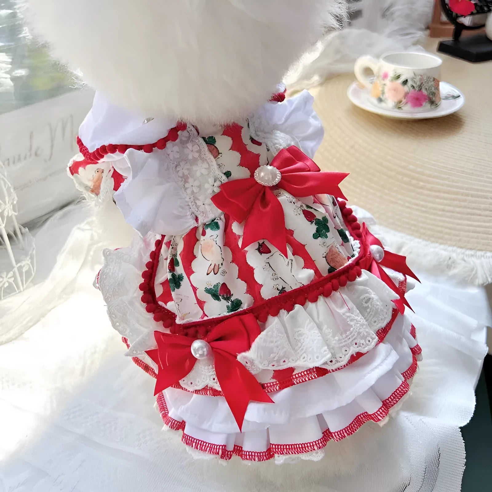Rabbit pattern princess-style dog dress in polyester fabric for small dogs