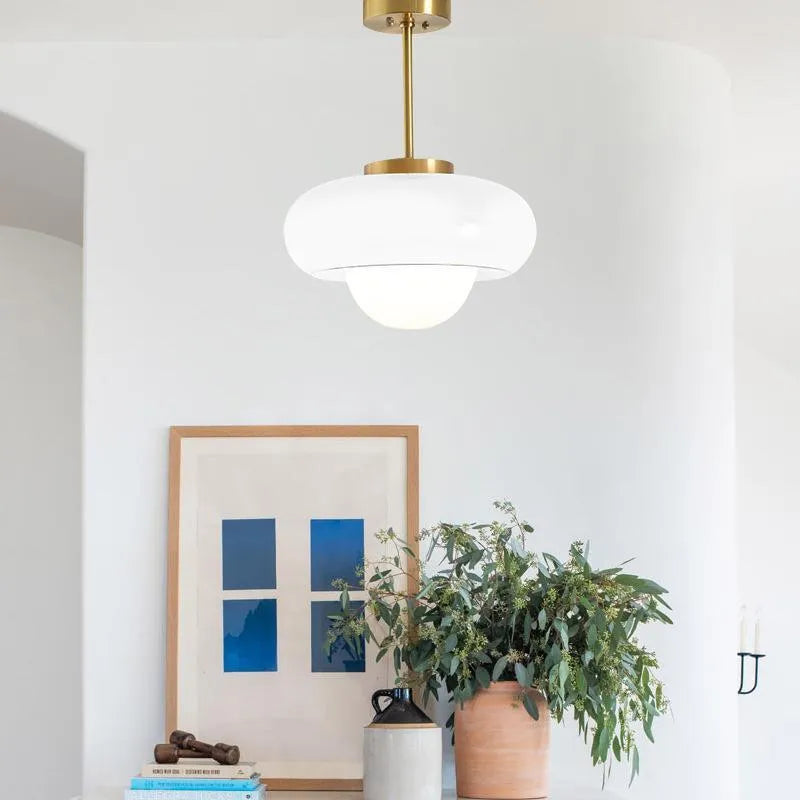 Bauhaus three headed egg tart pendant light in milk white glass for retro ceiling lighting