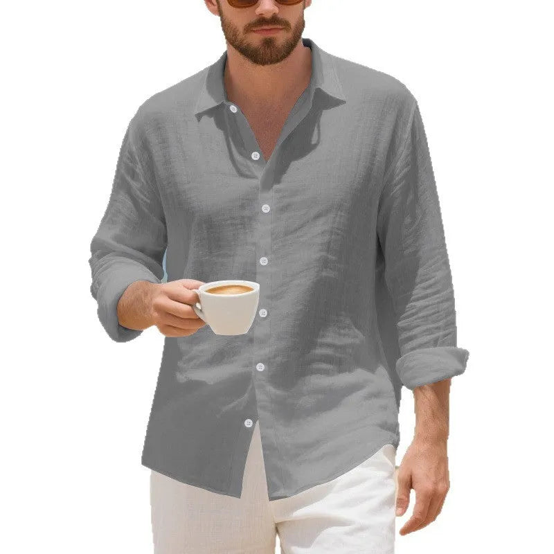 Linen casual shirt in loose American style with non-ironing fabric