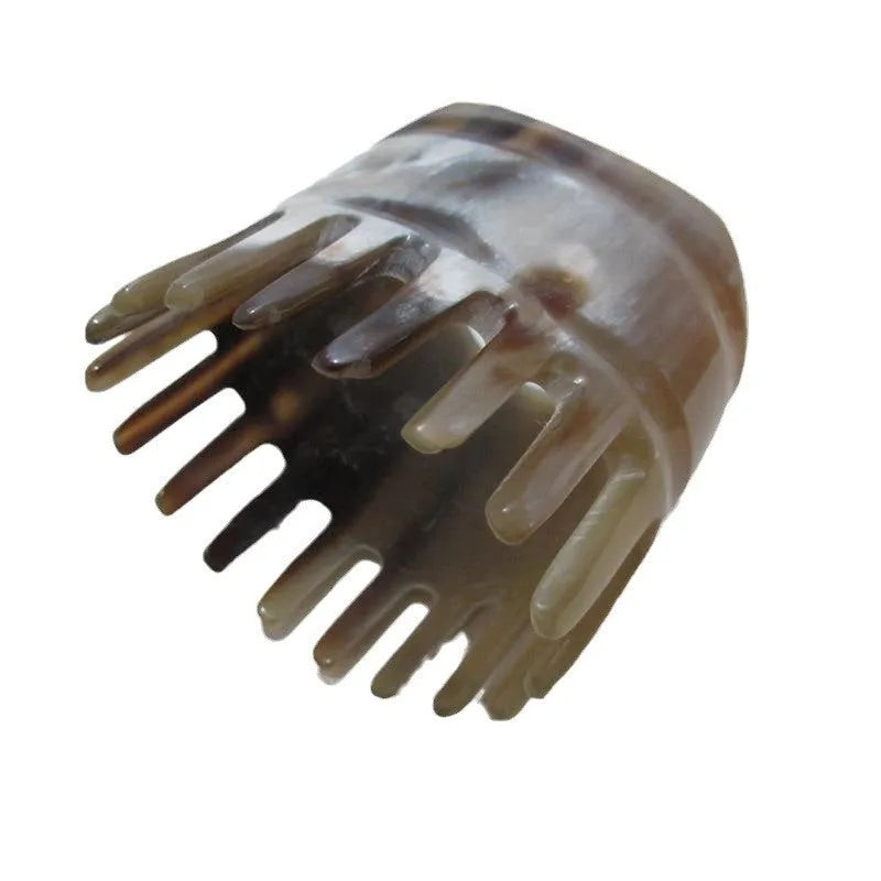 Black buffalo horn meridian massage comb with half wide teeth and pointed tube design for women's hair care