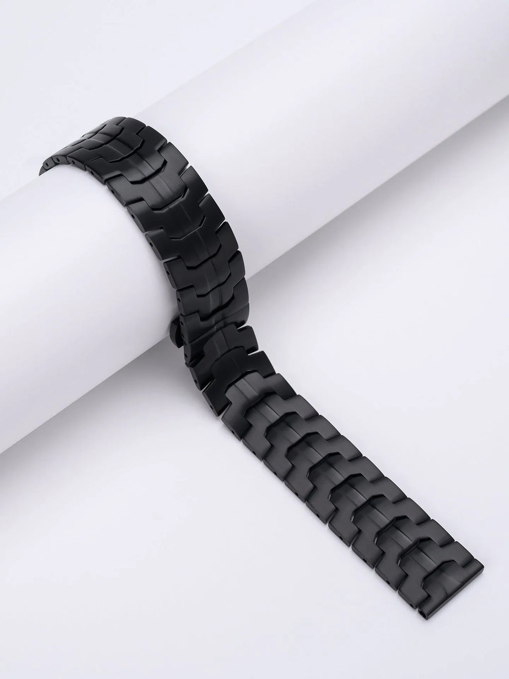 Stainless steel watch strap for Samsung Galaxy Watch showing silver and black colour options