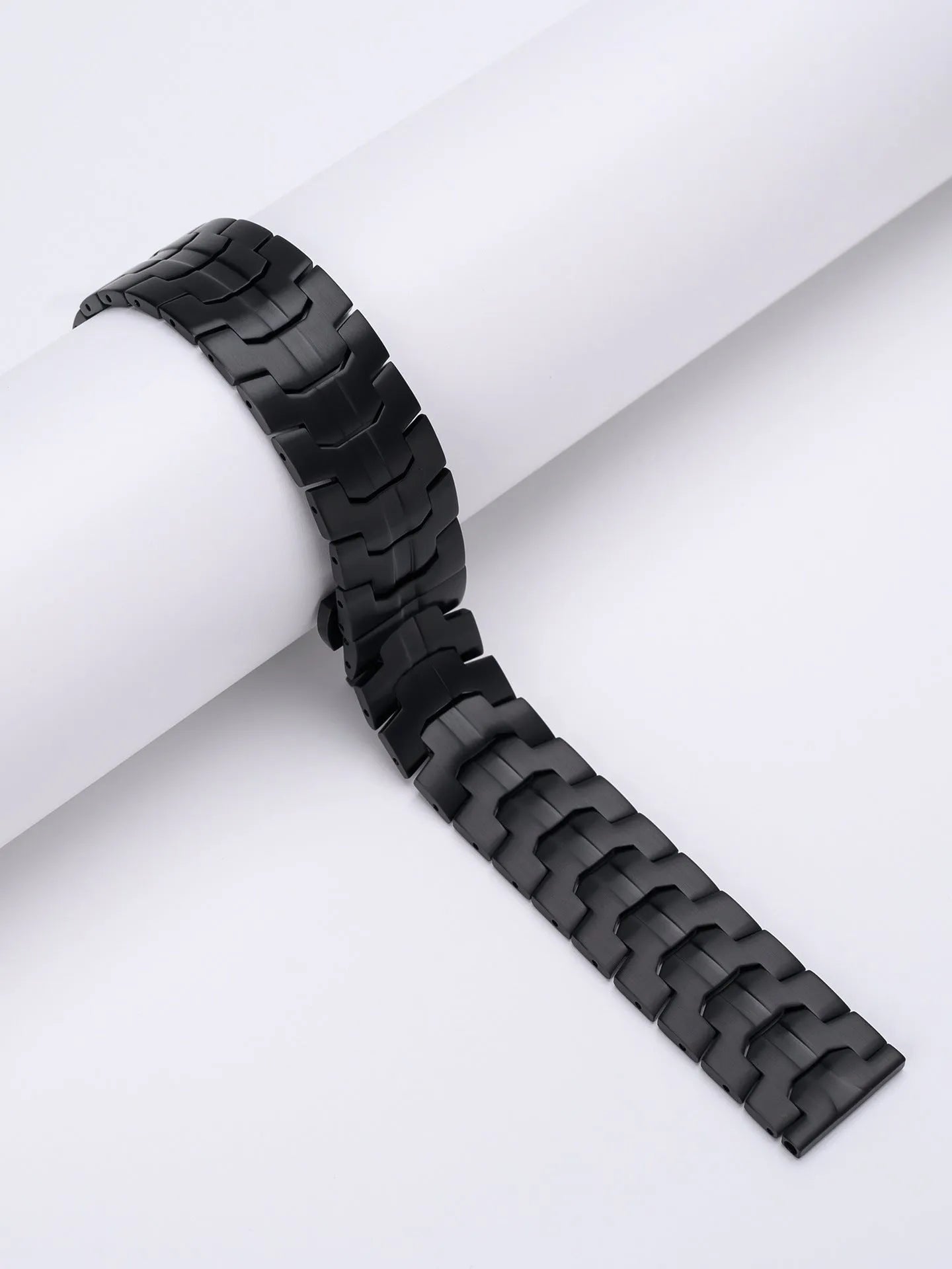Stainless steel watch strap for Samsung Galaxy Watch showing silver and black colour options