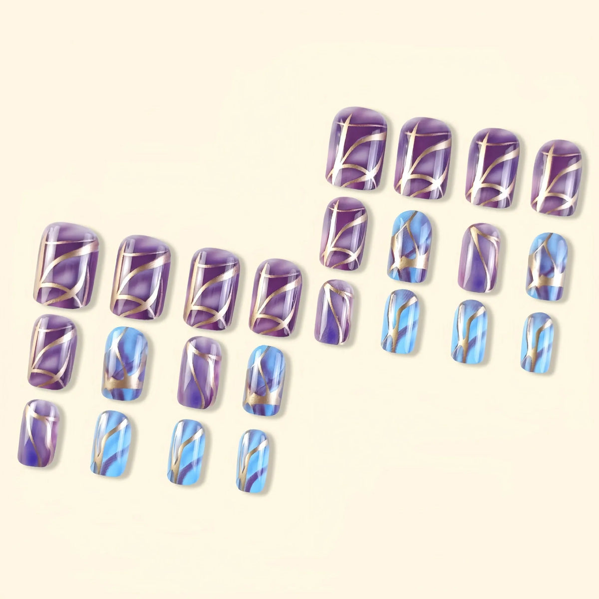 Medium-length purple striped nail stickers with European and American design style including wipe jelly glue