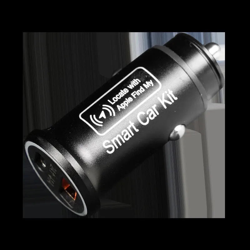 Black car GPS locator with magnetic base for cigarette lighter connection in vehicle
