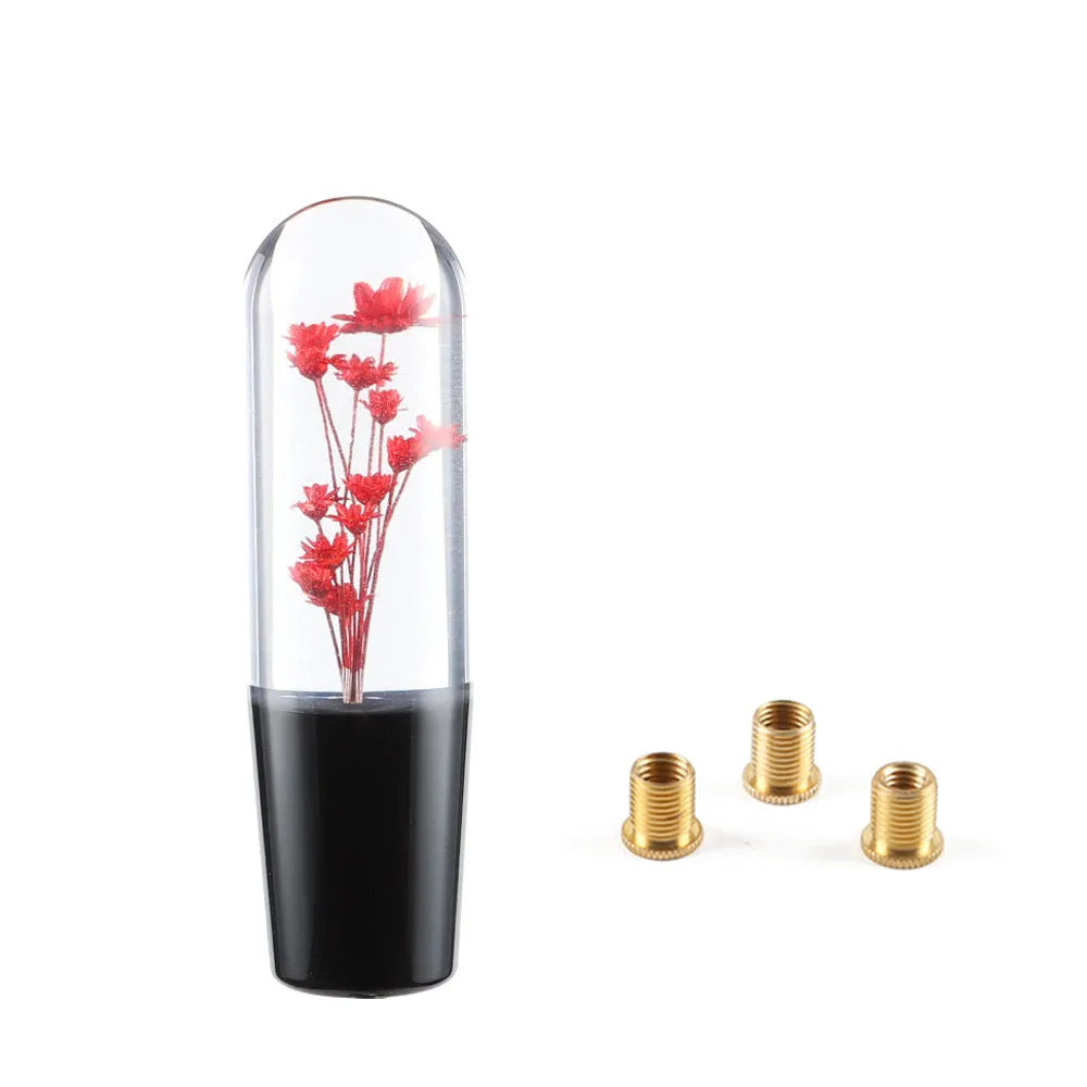 15cm transparent crystal car gear shift knob with flower design in seven colour options