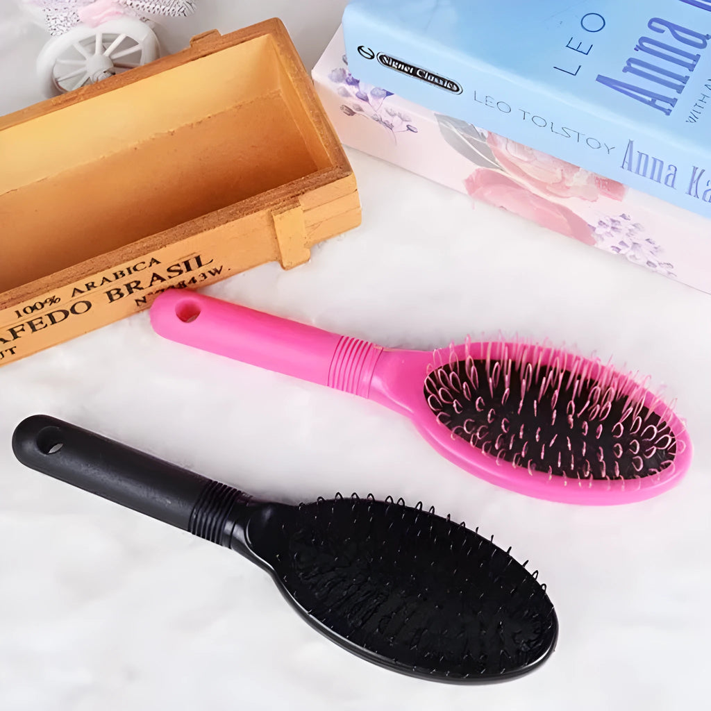 Black and pink ABS plastic hair extension comb with ring teeth and airbag cushion, 22cm long