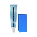 Blue car glass oil film remover with sponge applicator for windshield and window decontamination