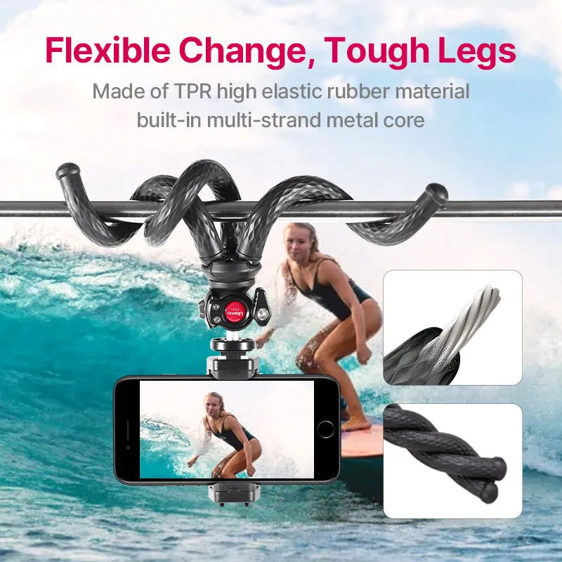 Black octopus-style flexible tripod with phone clip extended to 360mm length