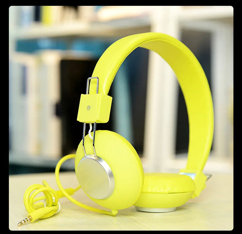 Wired head-mounted sports earphones with microphone in six colour options showing 3.5mm straight plug