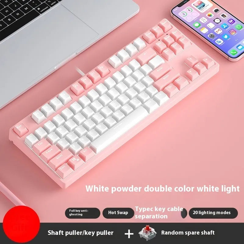 87-key wired mechanical gaming keyboard with multi-colour keycaps on a metal body.
