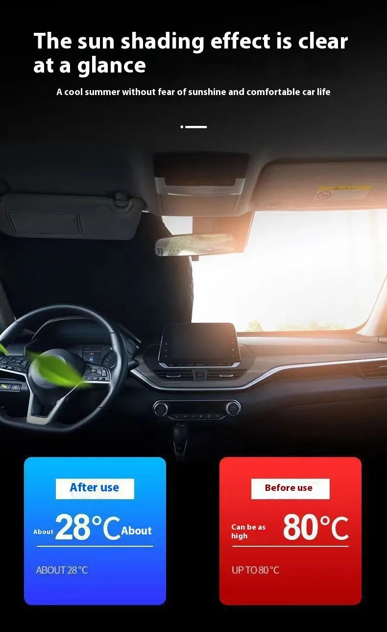 Aluminium foil car sunshade for heat and UV protection in silver colour