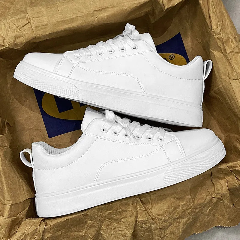 Men's Korean-style low-top sneakers in black, white, or black with white bottom colours