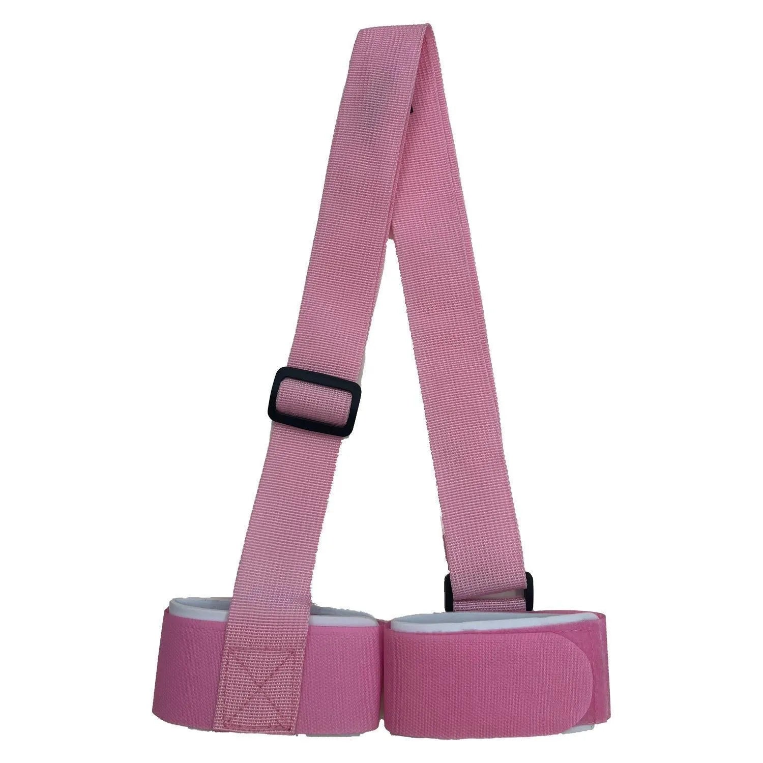 Portable adjustable ski bandage strap in black showing hook and loop fastening system for equipment transport