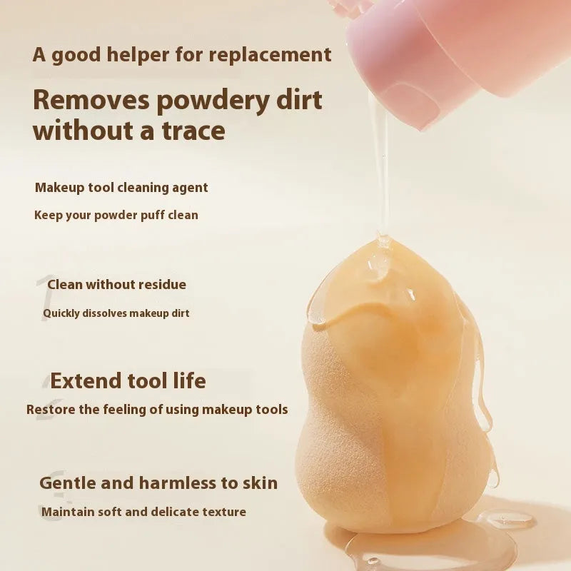 Makeup brush cleaner set showing 80ml detergent and 75ml wash-free spray for beauty blenders