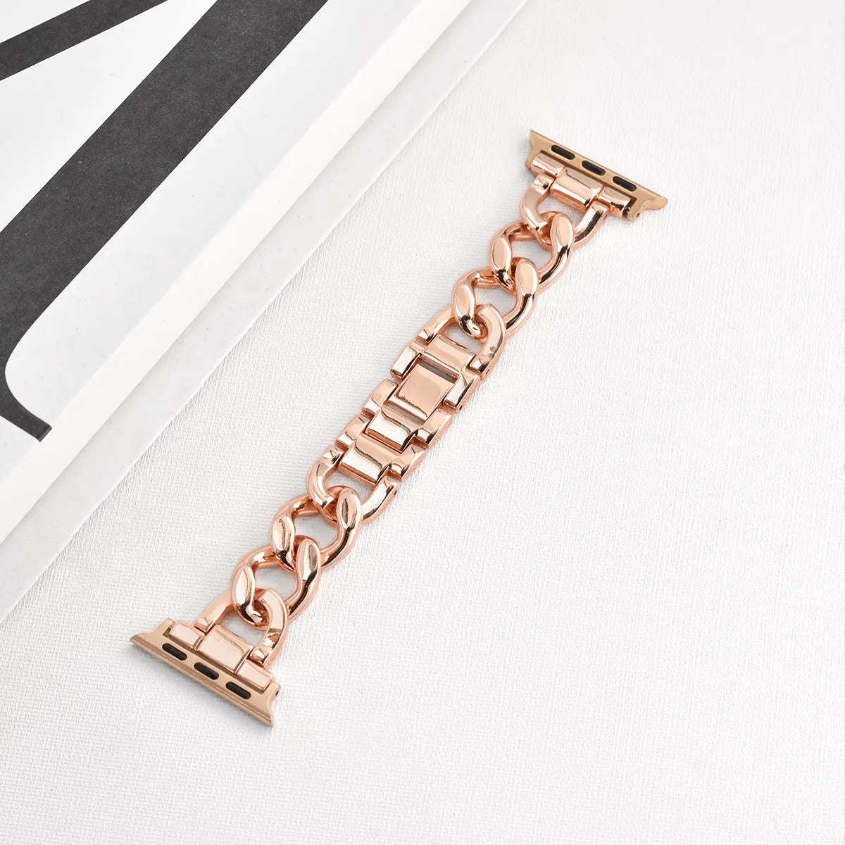 Metallic denim chain watch strap for Apple Watch in silver, black, gold, rose gold and Starlight colour options
