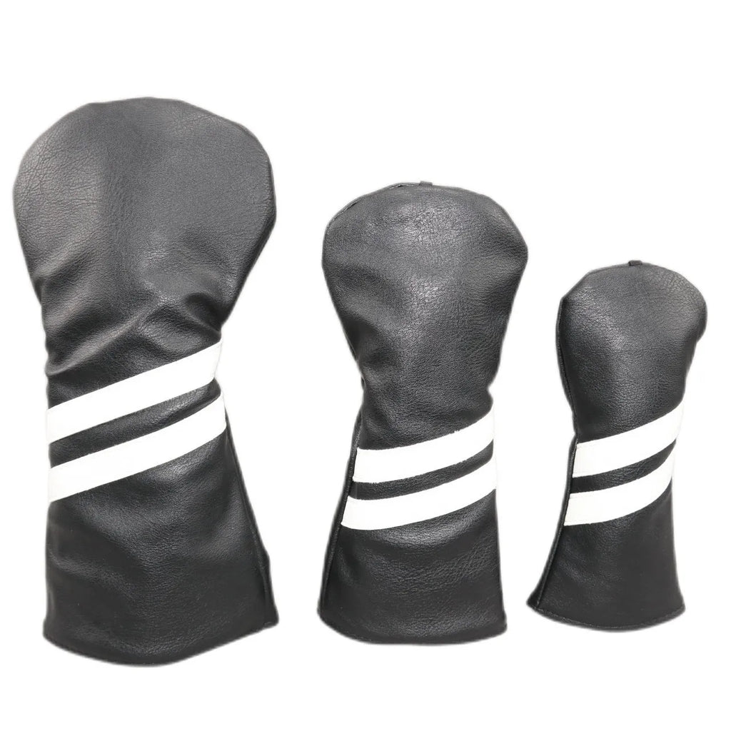 PU golf club head cover with two diagonal stripes shown in multiple colour options