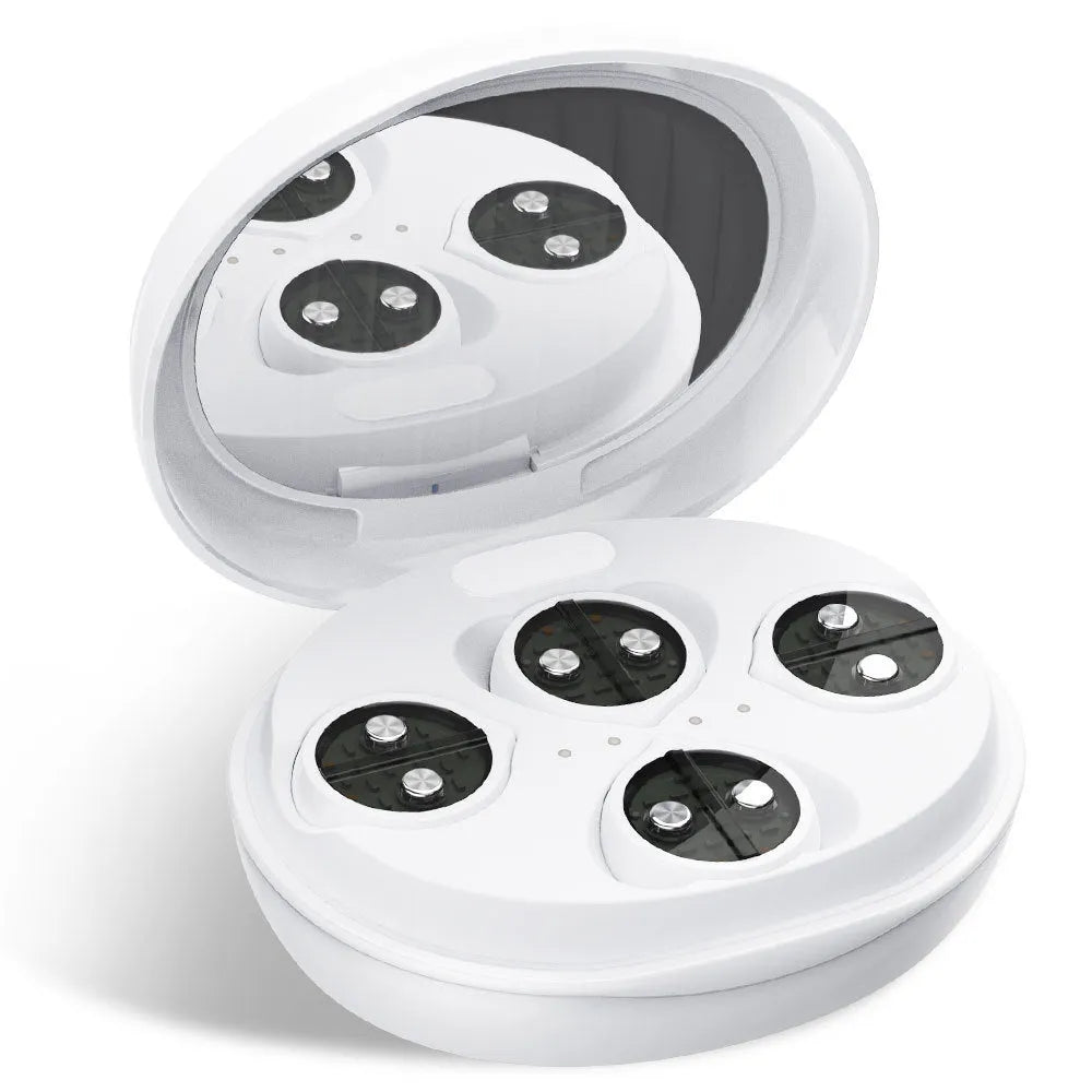 White wireless red light eye massager with EMS technology for dark circles and facial treatments