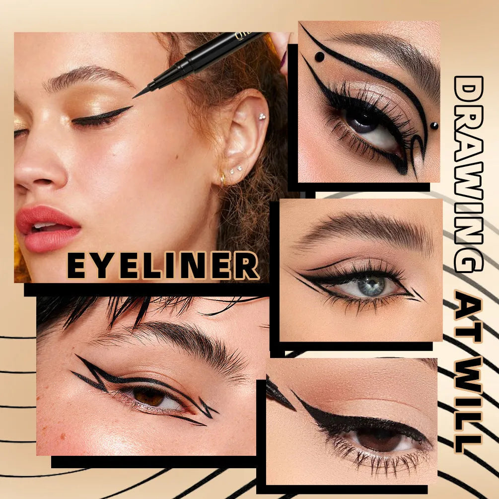 Black liquid eyeliner pen with sweat-proof and quick-drying properties.