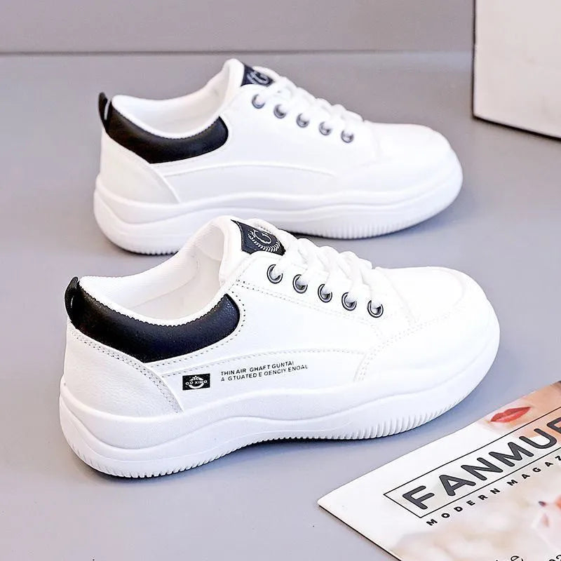 Women's Korean-style white leather shoes with cross straps and lace-up front