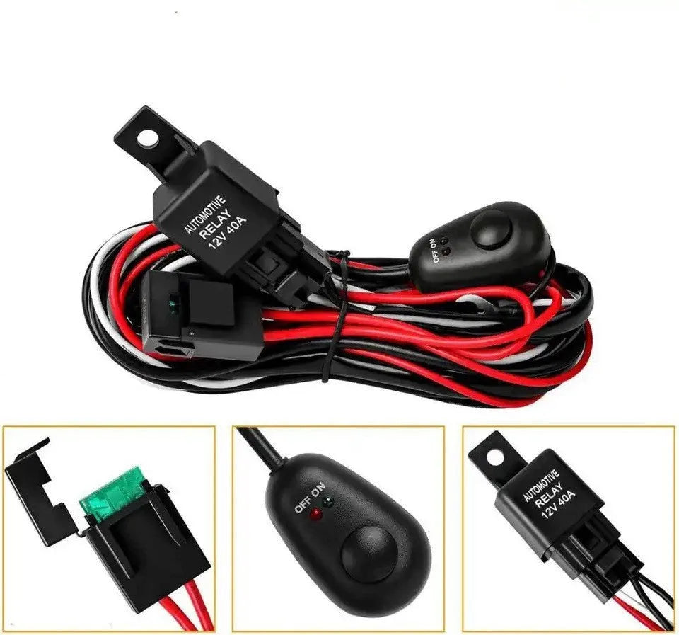 One drag two 2 metre LED work light wiring harness with silicone cable for automotive roof spotlight installation