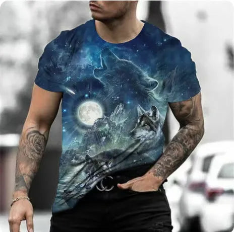 Men's retro 3D animal print short-sleeved T-shirt in thin bird eye cloth polyester fabric