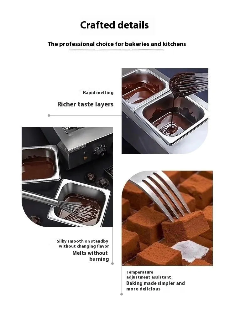 Commercial chocolate melting machine with temperature control display and double pot design