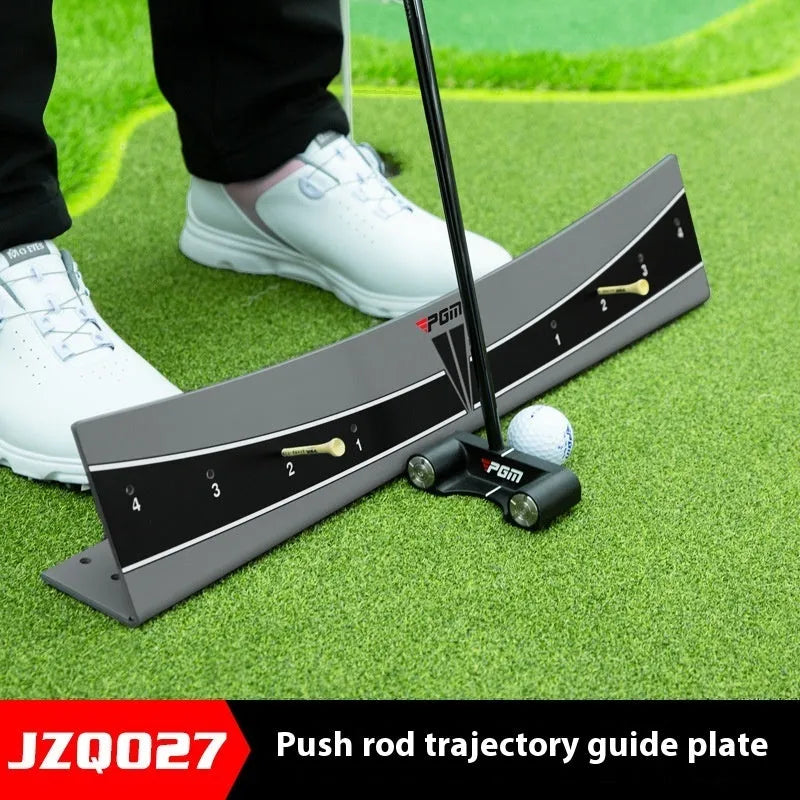 Golf putter trajectory balance simulator with adjustable push rod balancer on PVC frame
