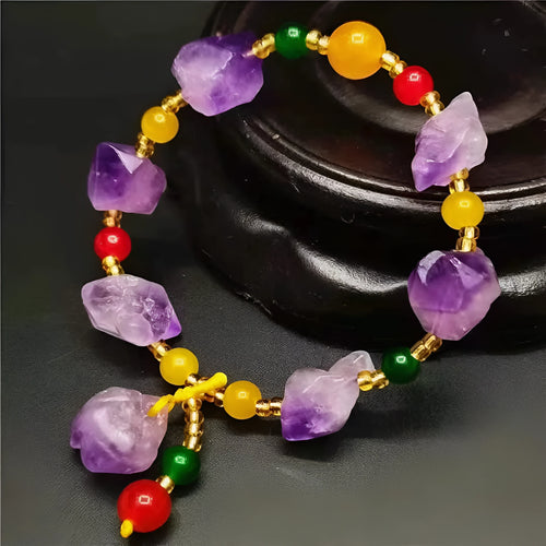 Natural shaped amethyst bead bracelet with fu character charm for women's romantic jewellery