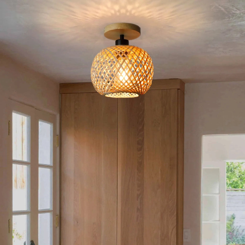 Japanese-style natural bamboo ceiling lamp for corridors and hallways with a pastoral design.
