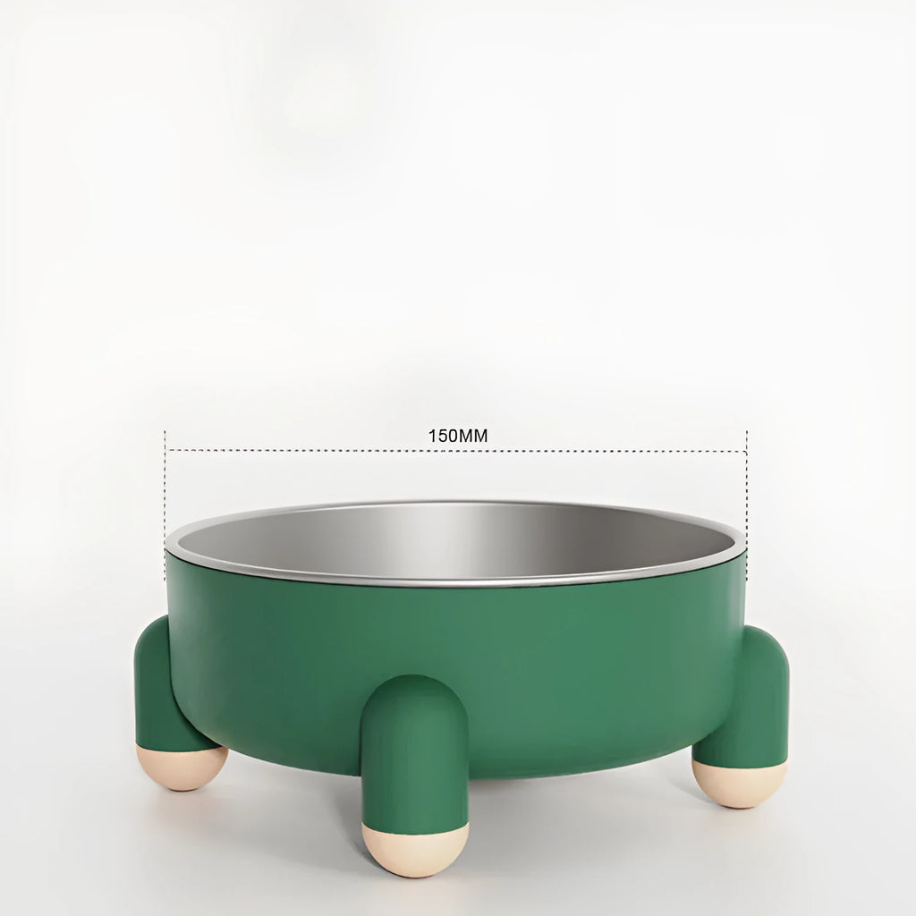 Stainless steel pet bowl with non-slip anti-overturn base in green, pink and white colour options
