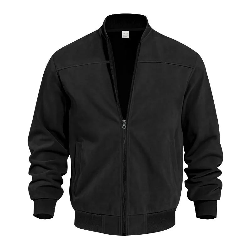 Men's casual plus size suede jacket with zip closure in army green colour