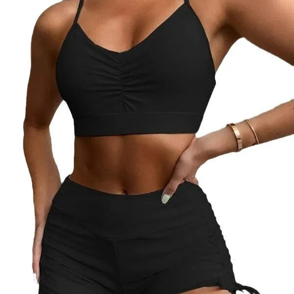 Women's high waist split swimsuit bikini set in violet or black nylon spandex