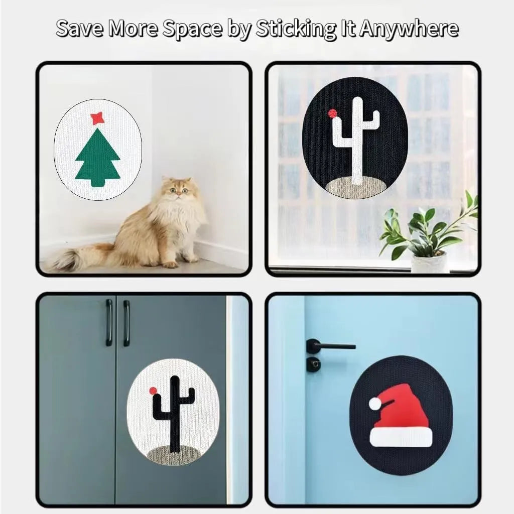 Wall mounted vertical cat scratching pad on a wall, showing one of four design options.
