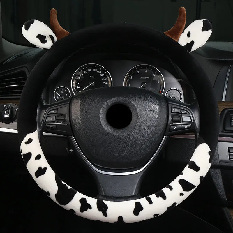 Plush steering wheel cover in black or coffee colours fitting 38cm diameter steering wheels