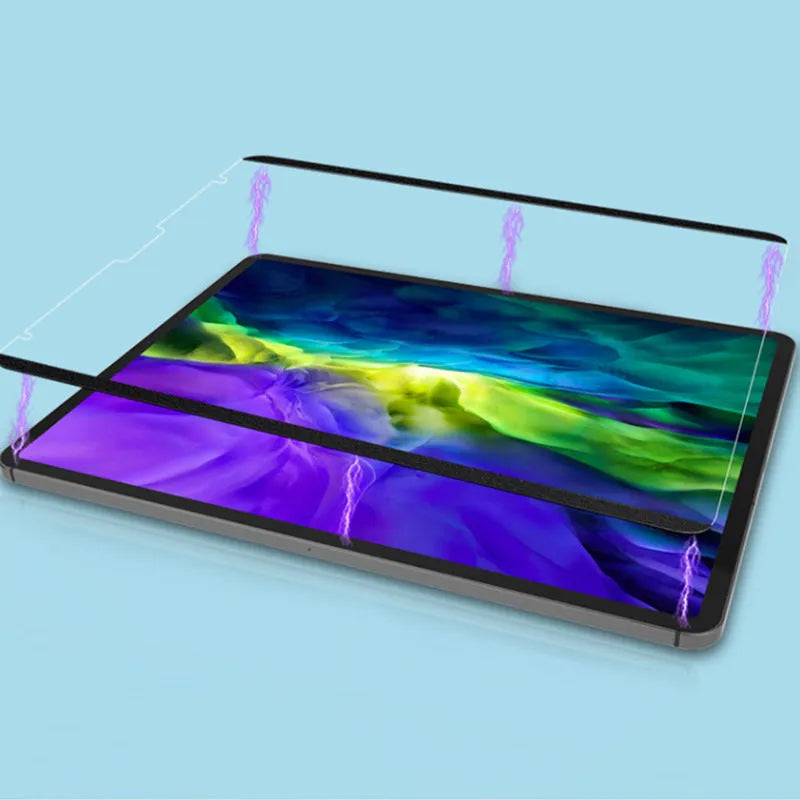 Magnetic detachable writing film for iPad on a tablet, showing application tools.