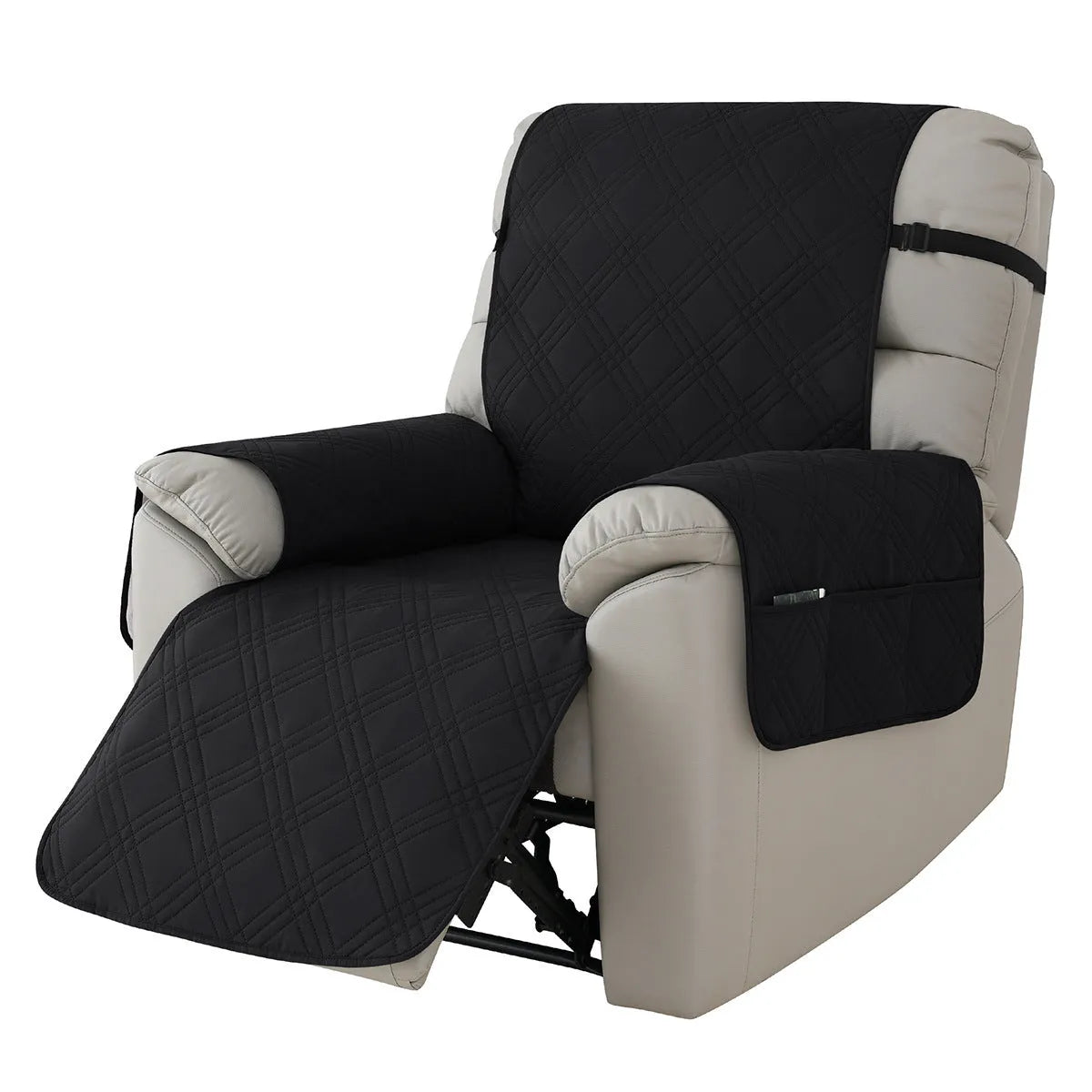 Quilted waterproof sofa cover for a Chivas massage chair in a navy blue colour.