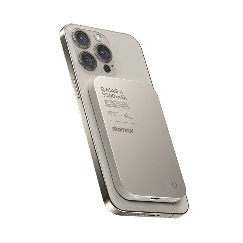 Magnetic wireless alloy power bank in titanium gold and black colour with capacity options