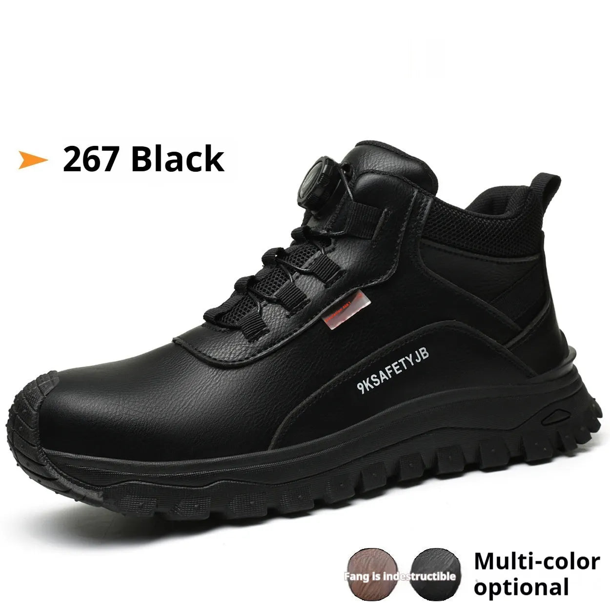 A pair of Flyknit leather work shoes with a rubber sole, shown in a choice of colours.