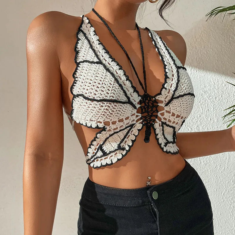 Women's black and white classic bikini swimsuit made from acrylic fabric