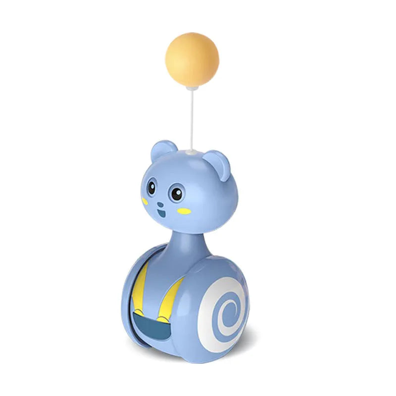 Interactive cat toy with rotating ball and feather wand in pink and blue colour options