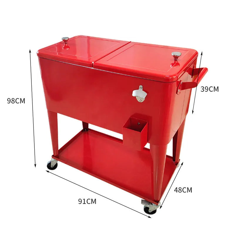 Red outdoor insulated trolley with metal heat preservation cart design and 750ml capacity