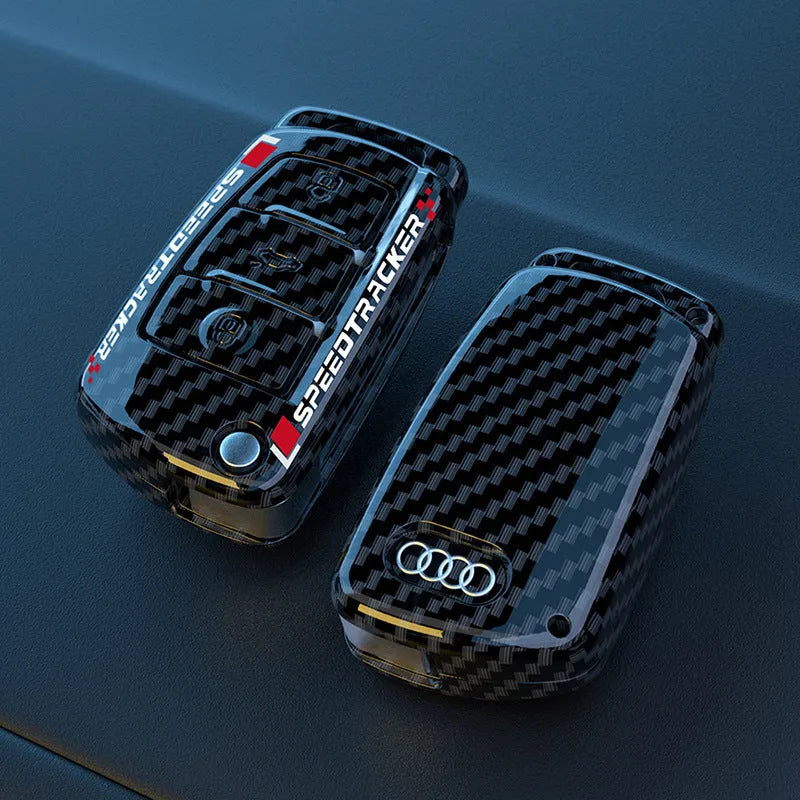 Carbon fibre style car key cover in carbon and white colours with mirror element